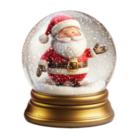 Cute santa claus figurine inside snow globe front view isolate on transparent background png