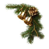 Christmas corner with fir tree golden jingle bell isolate on transparent background png