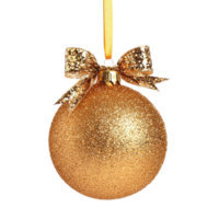 Golden Christmas Ball honing with bow and ribbon isolate on transparent background png