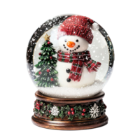 Snowman with christmas tree inside snow globe front view isolate on transparent background png