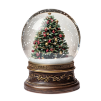 A snow globe with a beautifully decorated Christmas tree inside front view isolate on transparent background png