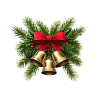 Christmas jingle bells with bow and fir tree branches isolate on transparent background png