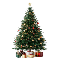Christmas tree with presents under front view isolate on transparent background png