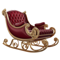 Red and gold Sleigh 3D redner front view isolate on transparent background png