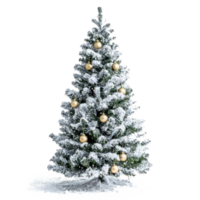 Snow Christmas tree with decoration front view isolate on transparent background png