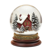 Red house with winter landscape inside snow globe front view isolate on transparent background png