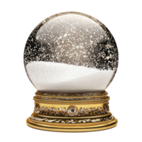 Empty snowglobe with gold base and inside with snow falling front view isolate on transparent background png