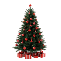 groen Kerstmis boom met rood decoratie en presenteert isoleren Aan transparant achtergrond png