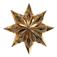 Shiny gold Christmas star bow side view isolate on transparent background png