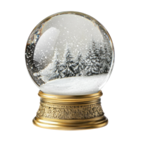 Empty snowglobe with gold base and inside with snow falling front view isolate on transparent background png