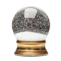 Empty snowglobe with gold base and inside with snow falling front view isolate on transparent background png