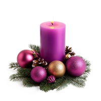 Advent Candle with Christmas decorated ornaments isolate on transparent background png