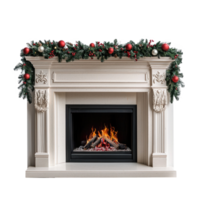 Fireplace with christmas decoration isolate on transparent background png