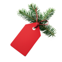 Christmas red sale tag with green fir branch isolate on transparent background png