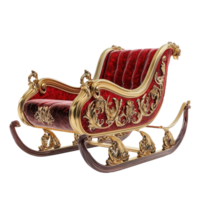 Red and gold Sleigh 3D redner front view isolate on transparent background png