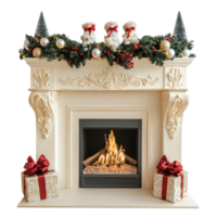 Beautiful Fireplace with Christmas decorations isolate on transparent background png