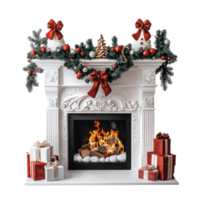Elegant Christmas Fireplace with decorations isolate on transparent background png