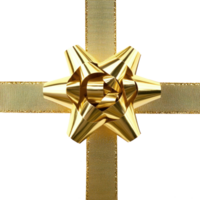 Christmas Gift gold Bow and ribbon isolate on transparent background png