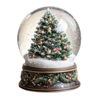 A snow globe with a beautifully decorated Christmas tree inside isolate on transparent background png
