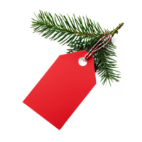 Christmas red sale tag with green fir branch isolate on transparent background png