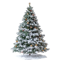 Snow Christmas tree with decoration front view isolate on transparent background png