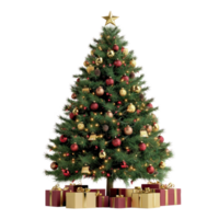 Christmas tree with beautiful decorations and gifts front view isolate on transparent background png