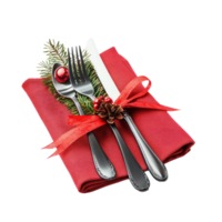 Christmas serving cutlery on a napkin isolate on transparent background png
