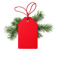 Christmas red sale tag with green fir branch isolate on transparent background png
