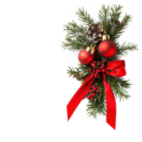 Christmas bells with red ribbon and fir tree decor isolate on transparent background png