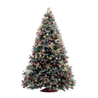 Christmas Tree with gold and red decoration front view isolate on transparent background png