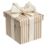 Gift box wrapped in stripped paper with ribbon and bow isolate on transparent background png