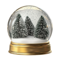 Empty snowglobe with gold base and inside with snow falling front view isolate on transparent background png