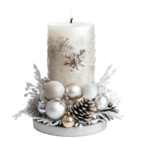 White Christmas candle with decoration items isolate on transparent background png