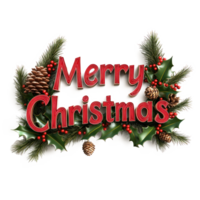 alegre Navidad saludo 3d texto Decorar con muérdago sucursales, piñas, acebo hojas, bayas aislar en transparente antecedentes png