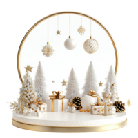 Empty Christmas white and gold podium with decoration items isolate on transparent background png