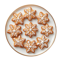 Christmas snow flake shape cookies on plate top view isolate on transparent background png