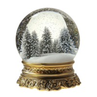 Empty snowglobe with gold base and inside with snow falling front view isolate on transparent background png