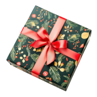 Gift box with Christmas pattern top view isolate on transparent background png