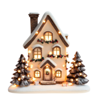 House with Christmas decorations lights isolate on transparent background png