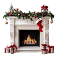 Elegant Christmas Fireplace with decorations isolate on transparent background png