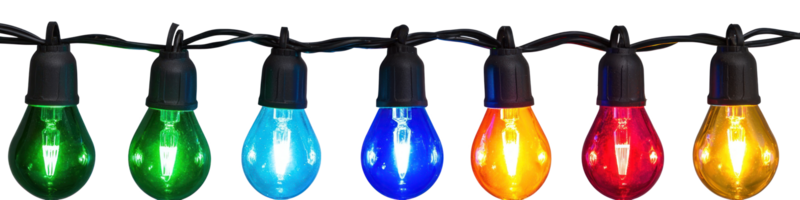 A string of colorful Christmas lights hanging isolate on transparent background png