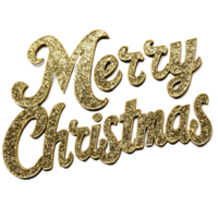 Merry Christmas in cursive and in golden glitter and crisp isolate on transparent background png