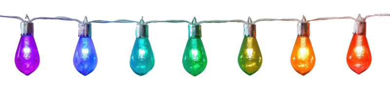 A string of colorful Christmas lights hanging isolate on transparent background png