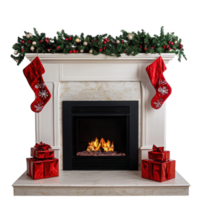 Modern Christmas Fireplace with decorations isolate on transparent background png