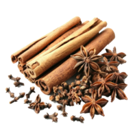 Cinnamon, anise and cloves isolate on transparent background png