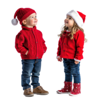 Little kids celebrate Christmas side view isolate on transparent background png