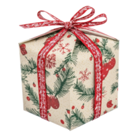 Homemade Christmas gift box wrap front view isolate on transparent background png