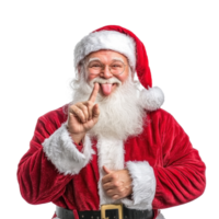 Smiling Santa Claus with finger on lip gesture isolate on transparent background png