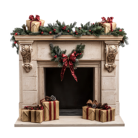 Beautiful Fireplace with Christmas decorations isolate on transparent background png