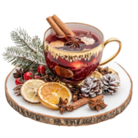 Cup of Mulled wine isolated on for Christmas punch with spices front view isolate on transparent background png